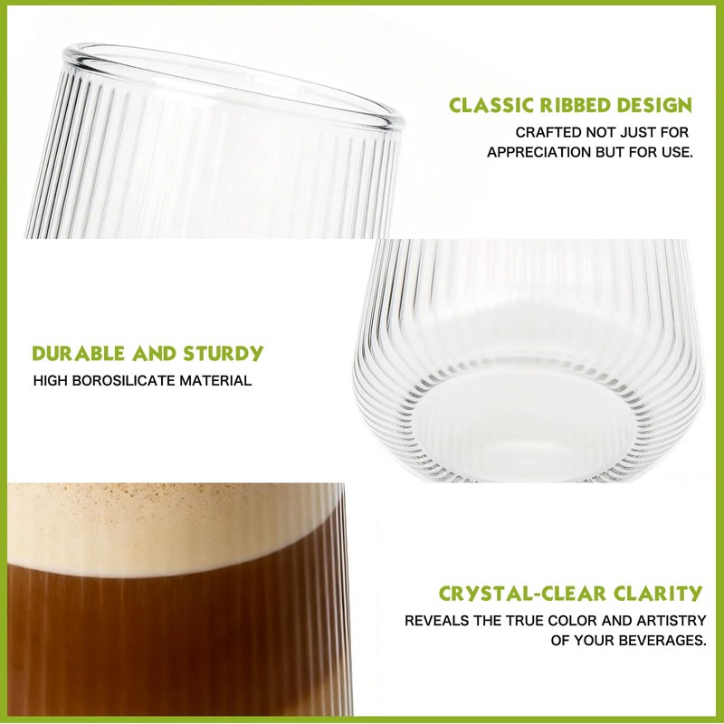 Greentainer Borosilicate Drinking Glasses Set of 6, 16 oz Clear