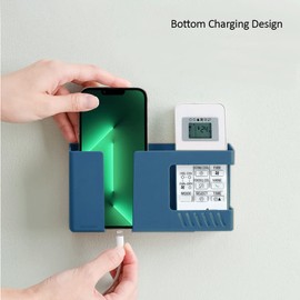 Decobay D3 Wall Mount Phone Holder, Punch-Free Wall-Mounted Mobile Phones Charging to Stand, Sticky Remote Control Storage Box Bedside Lazy Mobile Phone Rack, Multipurpose Storage Box (Blue)