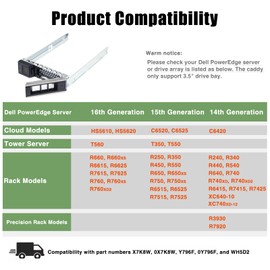 Disco duro Caddy 3.5" SSD Mount X7K8W Soporte de disco duro metal HDD Caddy compatible con servidores Dell PowerEdge 14ª generación R240 R340 R440 R540 R640 R740 R740xd2 R6415 R7425, paquete de 2