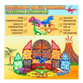 Coodoo Dinosaur Toys Magnetic Tiles Lava Dinosaur World Set - Magnetic Blocks Buildi...
