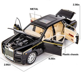 TGRCM-CZ 1:24 Rolls-Royce Phantom Model Car, Zinc Alloy Pull Back Toy Diecast Toy Cars with Sound and Light for Kids Boy Girl Gift(Black)