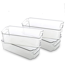 BINO Stackable Plastic Organizer Storage Bins, Medium - 4 Pack - Pantry Organization and Storage Refrigerator Organizer Bins Fridge Organizer Freezer Organizer Pantry Organizer Pantry Storage