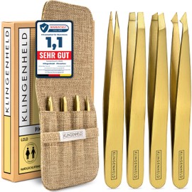 KLINGENHELD® Precise Tweezers Set with Hand-Cut Tips - Perfect for All Applications - Includes Cotton Case 100% Plastic-Free & Sustainable - Tweezers Eyebrow Plucking, 21 Colours