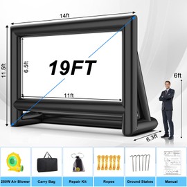Blow Up Projector Screen Outdoor 19FT Inflatable Movie Screen Outside Front and Rear Projection with Air Blower, Best for Pool Movie Nights Backyards Party Home Theater