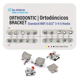 LA MIERE 20Pcs Brackets Metálicos Ortodónticos Brackets Dentales Estándar Mbt 0.022 Ranura Bondable, 3-4-5 Con Gancho 20 Unids/Paquete, 1Pk