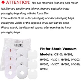 Dttery 3 Post + 3 Foam & Felt Filters Kit Replacement for Shark Rocket Ultra-Light Vacuum HV292, HV300, HV300W, HV301, HV302, HV303, HV305, HV308, HV310, UV450 Part XFFV300