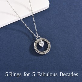 KORAS 50th Birthday Gifts for Women, 50 Birthday Gifts for Her, Sterling Silver 50th Necklace Jewellery with 5 Rings, 50th Birthday Present Ideas for Friend Daughter Sister Mum