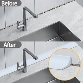 Lunghaa Shower Water Dam Barrier Blocker, Flexible Peel and Stick Splash Guard for Countertop Sink Cooktop Edge, Waterproof Caulk Seal Strip for Bathroom and Kitchen (White, 39IN)