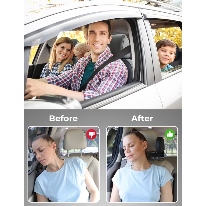 Oasser Car Seat Headrest Pillow, Detachable and Adjustable Double Sided
