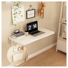 MIYUEWU Wall Mount Folding Table, Space-Saving Wall Mounted Desk Drop-Leaf Workbench Laptop Desk Floating Dining Table for Laundry Room Home Office Kitchen Bathroom (White, 60 * 40cm/23.6 * 15.7")
