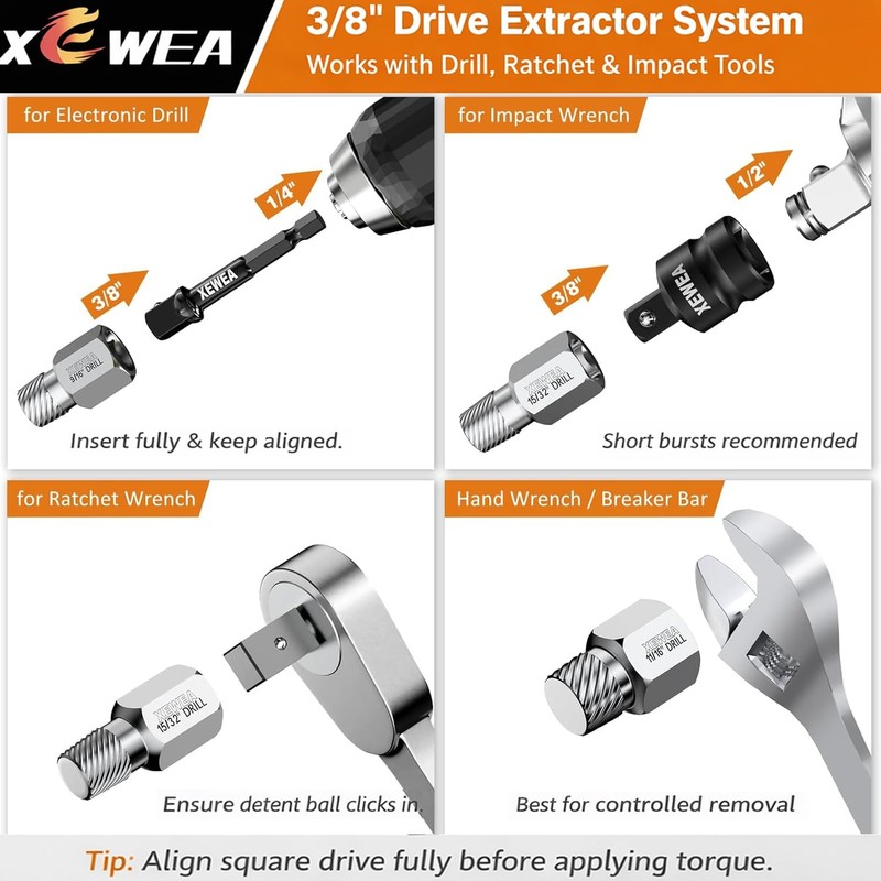 XEWEA 22PCS 3/8" Drive Screw Extractor Set, Bolt Remover Kit