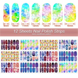 Nail Polish Strips - Starry Star Style, DANNEASY 12 Sheets Adhesive Nail Stickers Gradient Nail Wraps for Women Girls Gel Strips Nails Accessories Manicure Kit 1Pc File, Cuticle Stick