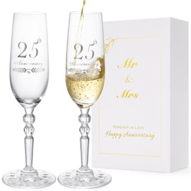 BEKESIN 25th Anniversary Decorations Gifts for Couple, Classical Style 25th Wedding Anniversary Champagne Flutes Glasses, Crystal Champagne Glasses Set of 2, Gifts for husband, wife, Couple