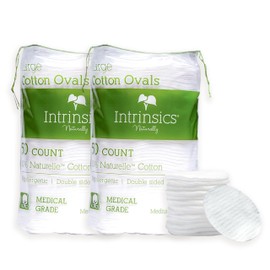 Intrinsics Premium Cotton Ovals (100 Count) – Dual-Sided 3” Medium-High Absorbency Large Cotton Pads, Lint-Free Hypoallergenic Cotton for Makeup Removal, Cleansing, and Exfoliation