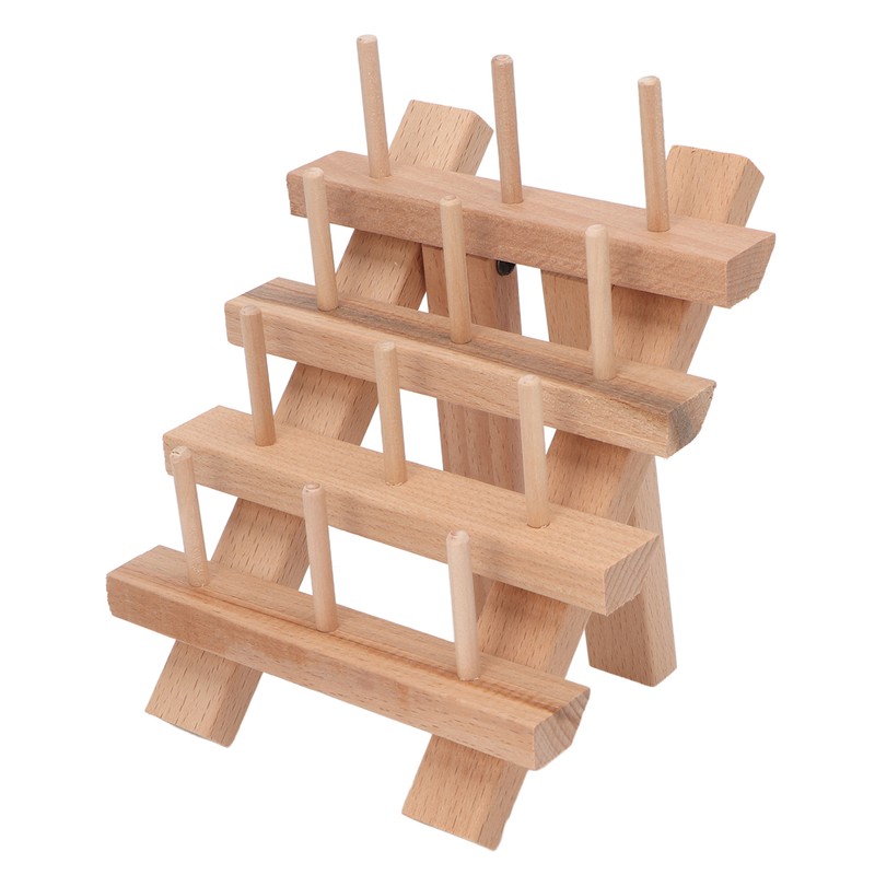 12 Spools Wooden Sewing Thread Holder Foldable Bobbin Hanging Rack