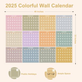 2025 Yearly Wall Calendar, Colorful Large Wall Calendar One Glance, 12 Month Wall Calendar One Page, Horizonal, 33″X46″(Open), Paper Folded