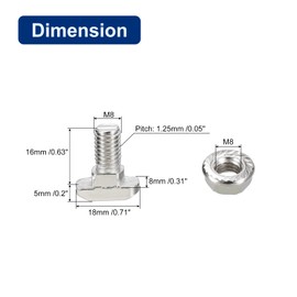 sourcing map M8x16mm T Slot Drop-in Bolt and M8 Hexagon Flange Nut Set, 20 Sets Hammer Head T-Bolt T Shape Stud Sliding Screw for 40 Series Aluminum Profile