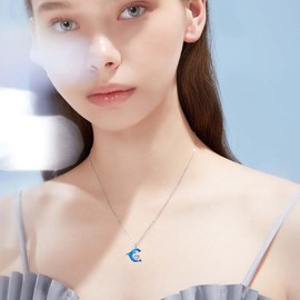 LONAGO Dolphin Necklace 925 Sterling Silver Blue Dolphin with Birthstone Pendant Necklace for Women, Sterling Silver, Cubic Zirconia