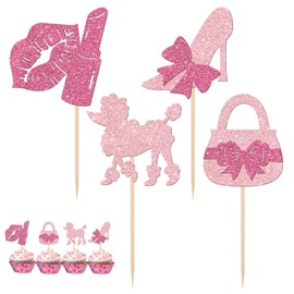Glitter Pink Princess Cupcake Toppers Girl Cupcake Picks for Girl Princess Theme Bridal Shower Wedding Birthday Party Supplies (30PCS Pattern 2)