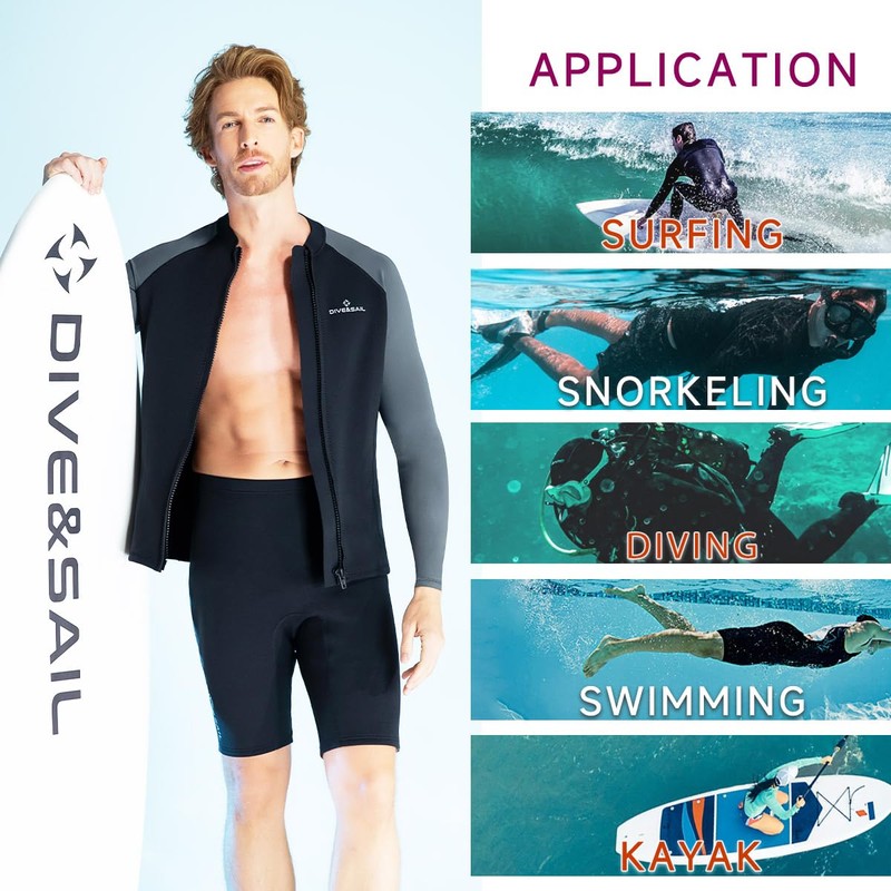 Wetsuit Top Men Long Sleeve Front Zip Wetsuit Jacket 1.5mm