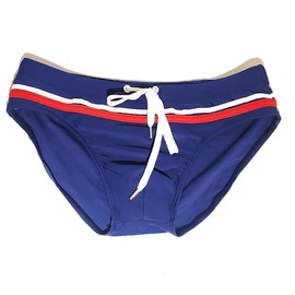 Detwen Men's Swimming Trunks Briefs with Colour Contrasting Cord Men's Baseslip Swim Bikini, Blue 01, XL