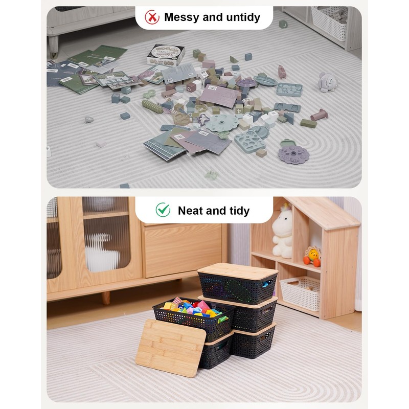 Storage Bins with Lids 6 Packs, Plastic Storage Bins with