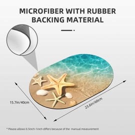 YNXTYB Oval Bath Mat Starfish and Seashell Diatomaceous Mud Mats with Rubber Backing Ultra Soft Washable 23.6"×15.7" Quick Dry Thin Bath Rugs for Bathroom Floor Bathtub Vanity Easy Care