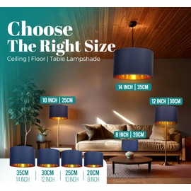 GIGGI Fabric Lamp Shades with Golden Inner Light Shade Ceiling – Modern Lampshades for Ceiling Lights, Lamp Shades for Table Lamps, Floor Lamps, Living Room, Bedroom, Home Décor (Blue, 14")