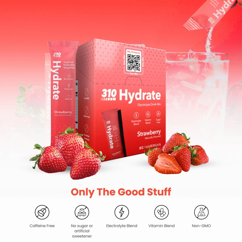 310 Nutrition Electrolyte Powder Strawberry Flavor Pack Of 30 Zero
