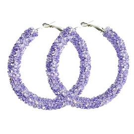 Bohemian Sparkle Resin Rhinestone Wrapped Big Hoop Dangle Earrings Circle Jewelry for Women-Purple