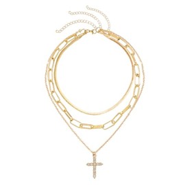 Gaodercha Layered Cross Halskette für Frauen Dainty Layered Gold Plated Cross Halskette Cubic Zirkonia Cross Anhänger Layering Paper Clip Chain Link Halskette für Frauen Trendy Faith Jewelry Geschenk