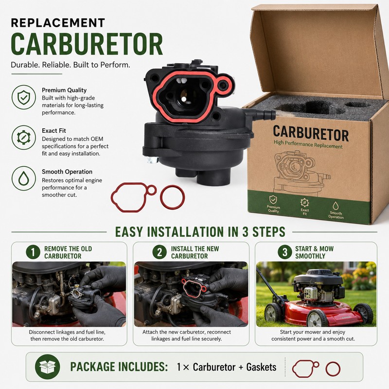 Replacement Carburetor Kit for Briggs & Stratton Lawn Mower Engines
