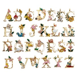 Julie Wang 26 Initial Alphabet Letter Charms Enamel Garden Fairy Tale Princess Cartoon Pendants for Jewelry Craft DIY