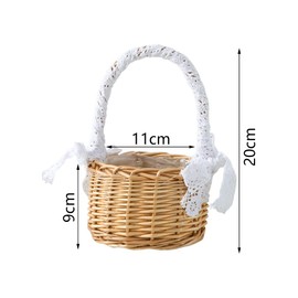 Pamtns Rattan Blumenkorb Handgemachte Korb Mini Geflochtener Blumenkorb Wicker Rattan Basket Hochzeit Blumen Korb mit Schleife Blumentopf Obstkorb Weidenkorb mit Henkel Picknickkorb Multifunktional