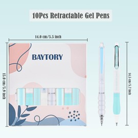 BAYTORY 10 Pcs Retractable Gel Pens, 0.5mm Fine Point Black Ink Pen, Quick Dry Smooth Writing Aesthetic Pens No Bleed and Smear for Writing Journaling Note Taking (Light Blue)
