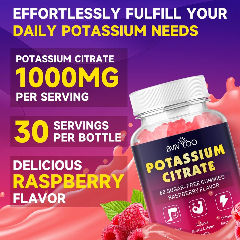 Potassium Citrate Gummies for Adults, Sugar-Free Potassium Gummies 1000mg Support