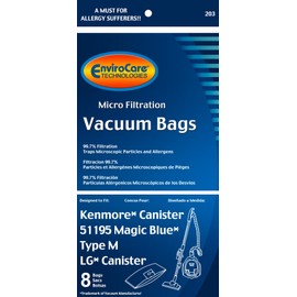 Kenmore Canister Style 51195 Magic Blue Vacuum Cleaner Bags, EnviroCare Replacement Brand, designed to fit Kenmore Magic Blue Canister Vacuum Cleaners, 99.7 Microfiltration, 8 bags in pack