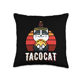 Tacocat Spelled Backwards Taco Cat Cinco De Mayo Mexican Cat Throw Pillow