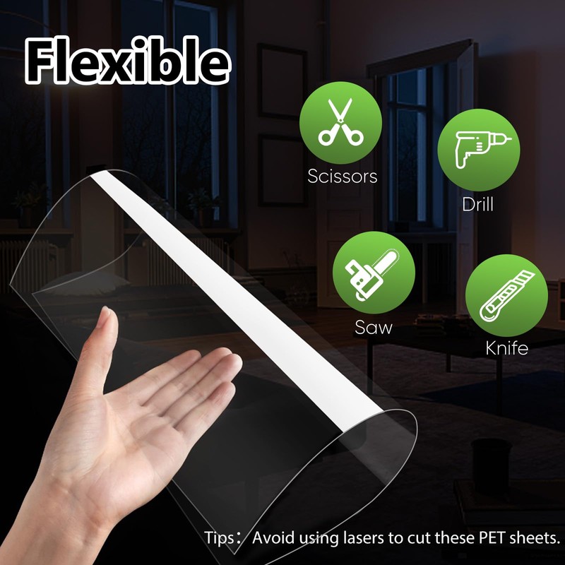 EasBriight 10-Pack of 12×12"×0.02" PET/Plexiglass Sheets, Transparent Flexible Plastic Sheet