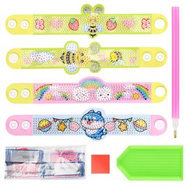 Ankipso Make Your Own Bracelets, Honey Bee, 4 Pieces DIY Honey Bee Bracelets Crafts Girls 5 7 8 11 Years, Craft Set Children from 6 Years, Bracelet Craft Set, Diamond Painting Craft Set Children