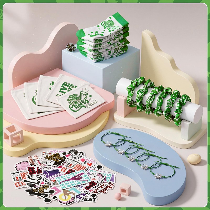 144 Pcs Cheerleader Gifts Bulk for Team, 6 Sets Goodie,Green