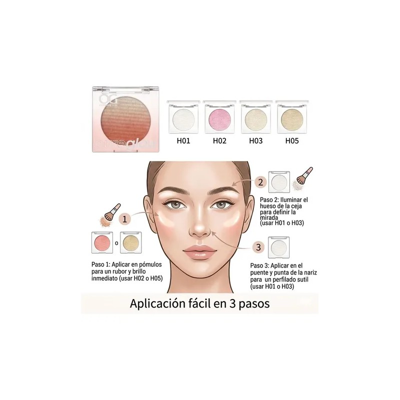 Iluminador Facial 2 En 1 Rubor Glow Natural Larga Duración