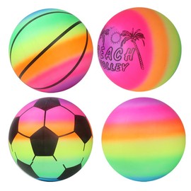 Hsthe Sea 3 Pieces Rainbow Ball Toddler Football Inflatable Vinyl Ball Neon Basketball Football and Volleyball for Playgrounds Indoor Outdoor