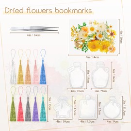 TaoBary 161 Pcs DIY Transparent Dried Flower Bookmark Set Include Clear Bookmarks Dried Flowers Colorful Tassels and Tweezer Handmade Dried Floral Bookmark for Reader Book Bottle(Fresh)