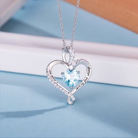 BlingGem Heart Necklaces for Women Birthstone Necklaces for Womens 925 Sterling Silver Necklace Womens Love Pendant Necklace Birthday Valentine's Day Mother's Day Christmas Gifts for Women