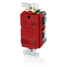 Leviton 20A-125V Extra-Heavy Duty Industrial Grade Pilot Light Tamper-Resistant Self-Test GFCI Receptacle, 20-Amp, GFPL2-PLR, Red