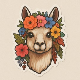 Llama Sticker, Cute Llama with Flower Car Decal, 5 inches - Vinyl, Car Bumper, Cooling Box, Waterproof Sticker, Decal Car Laptop Wall Window Sticker