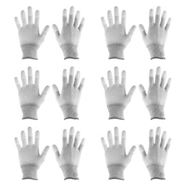 HARFINGTON 6 Pairs ESD Anti Static Gloves 21cm Thickened High Resistance Carbon Fiber Computer Gloves for PC Computer Electronics Installation and Repair(Large), Grey