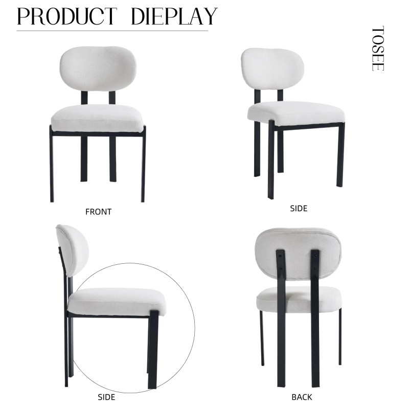 Modern Dining Room Chairs Set of 2, Mid-Century Upholstered Boucle