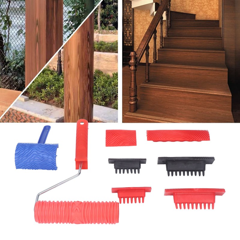Wood Graining Roller with Handle Rubber Wood Pattern Texture Painting